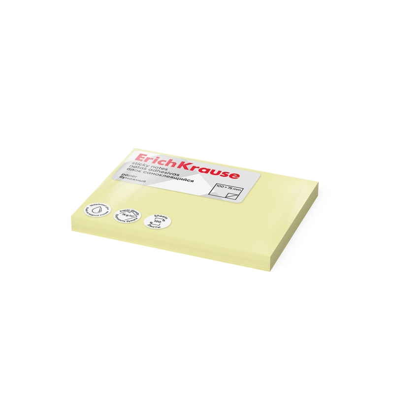 Bloc de 100 notes adhésives jaune 75x100mm ErichKrause