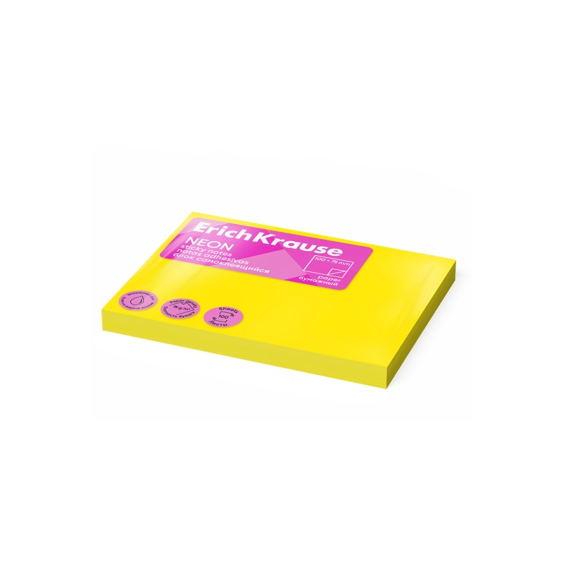 Bloc de 100 notes adhésives ErichKrause jaune 75x100mm