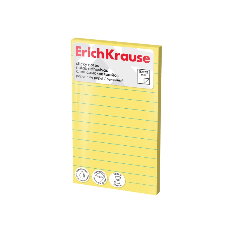 Bloc de 100 notes adhésives ErichKrause jaune 75x125mm Bloc de 100 notes adhésives ErichKrause jaune 75x125mm