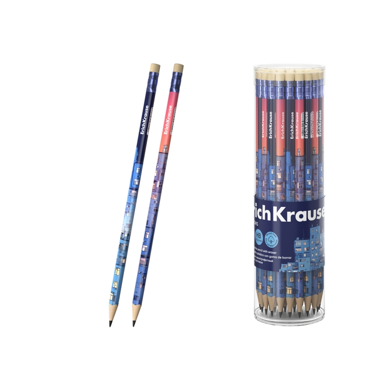 Crayon graphite HB ErichKrause avec gomme, triangulaire, assorti Crayon graphite HB ErichKrause avec gomme, triangulaire, assorti