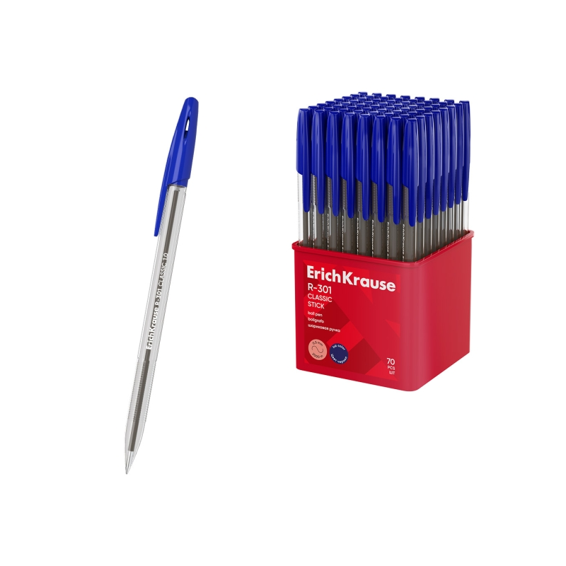 Stylo-bille ErichKrause R-301 bleu 1,0 mm corps transparent