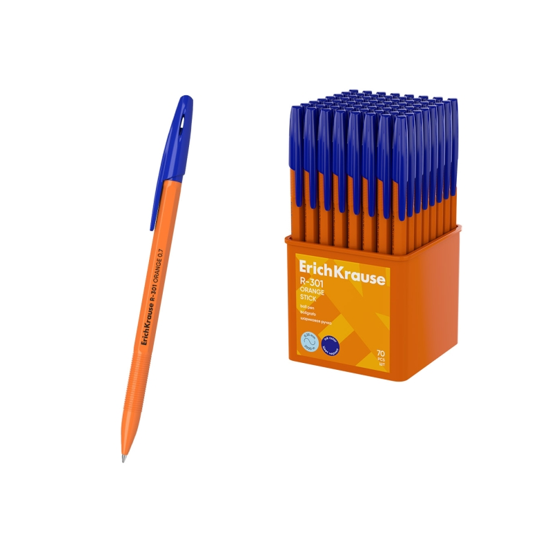 Stylo-bille ErichKrause R-301 bleu 0,7 mm corps orange
