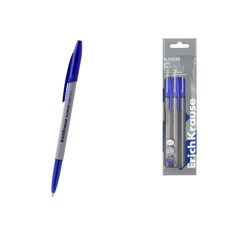 Stylo bleu ErichKrause Slender Stick 0,7 mm x4 corps gris Stylo bleu ErichKrause Slender Stick 0,7 mm x4 corps gris