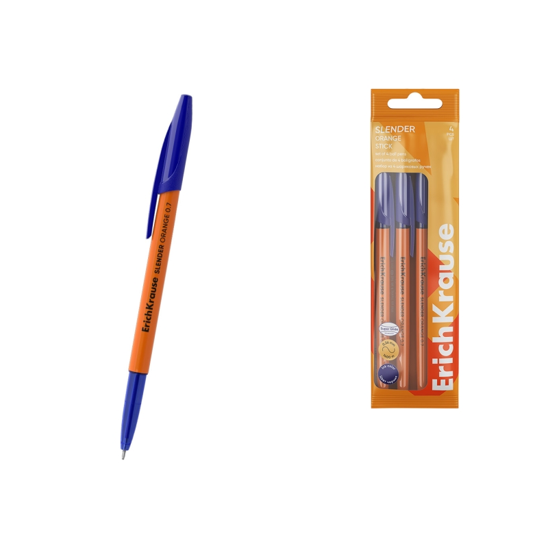 Stylo-bille ErichKrause Slender Stick bleu 0,7 mm x4