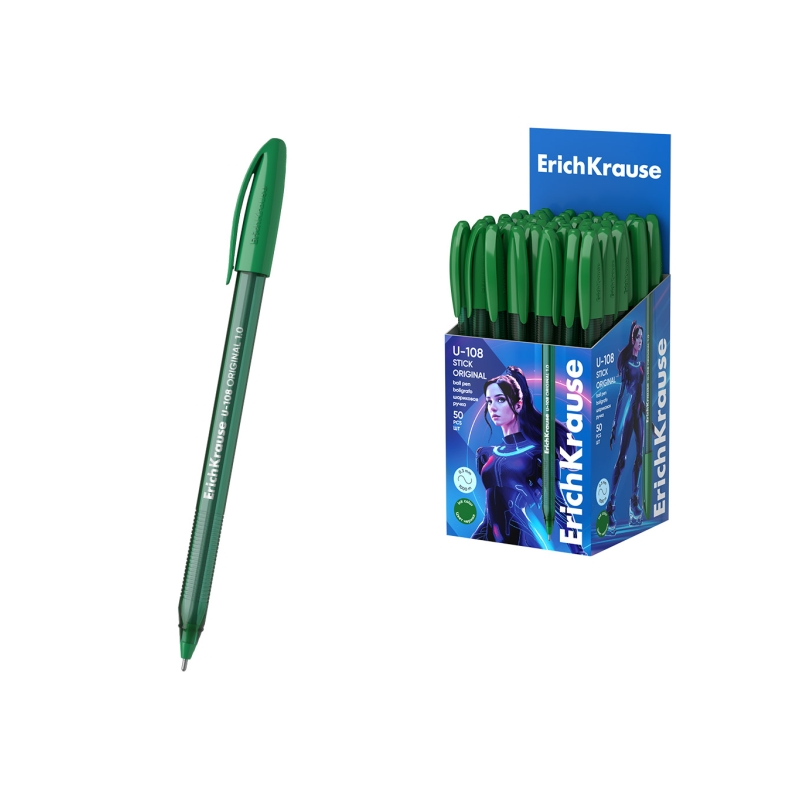 Stylo-bille ErichKrause U-108 vert 1,0 mm avec capuchon
