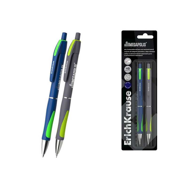 ErichKrause Megapolis Stylo Rétractable et Porte-mines Bleu
