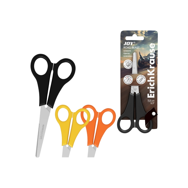 Ciseaux ErichKrause JOY Road Beast 13,5 cm pointes rondes couleurs assorties