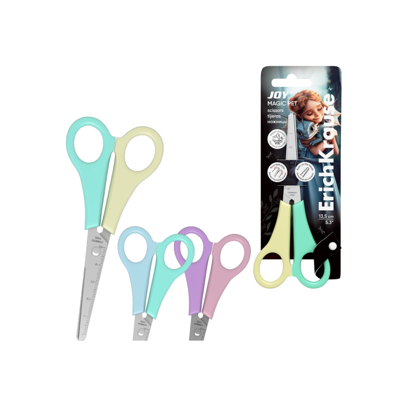 Ciseaux ErichKrause JOY Magic Pet 13,5cm pointes rondes couleurs assorties