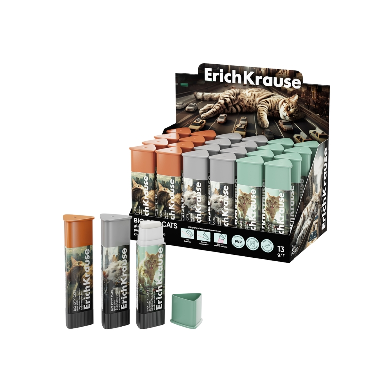 ErichKrause Prism Big City Cats 24 bâtons de colle blanc 13g
