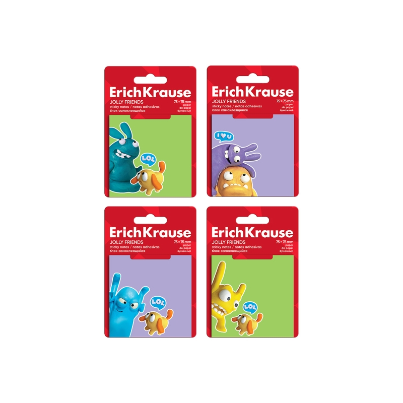 Bloc de 50 notes adhésives ErichKrause 75x75mm assorties