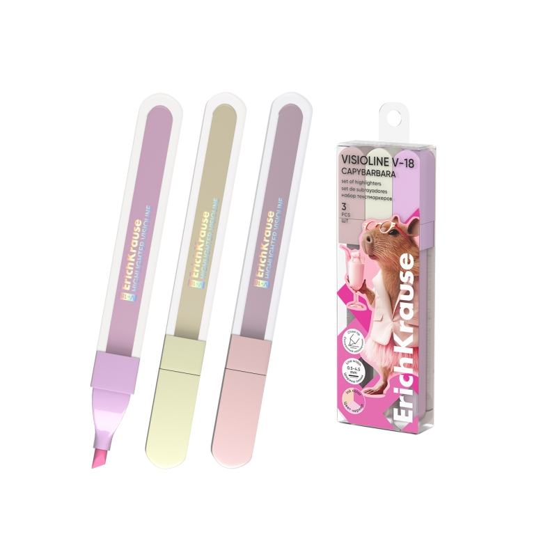 ErichKrause Visioline V-18 pack 3 surligneurs pastels assortis
