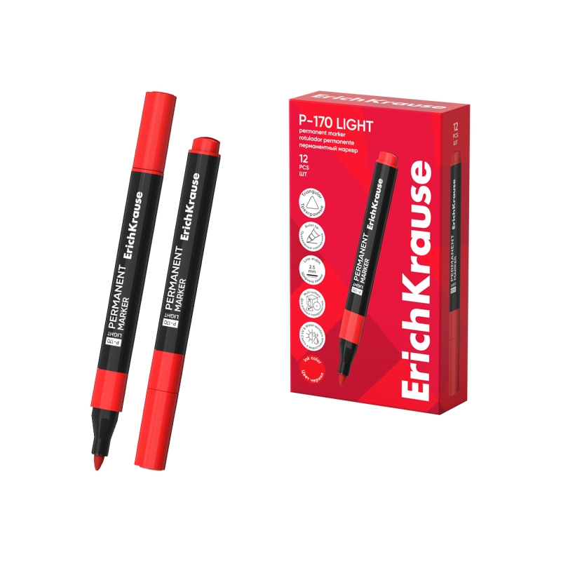 Marqueur permanent ErichKrause P-170 rouge pointe conique 2,5 mm Marqueur permanent ErichKrause P-170 rouge pointe conique 2,5 mm