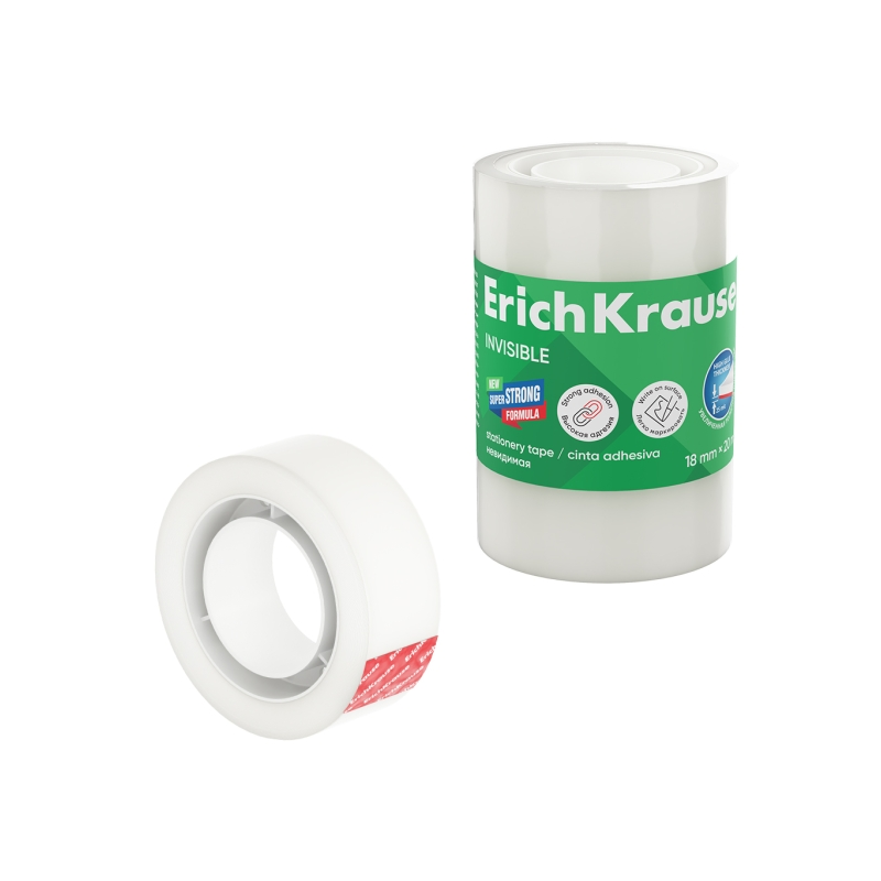 ErichKrause Pack 4 rubans adhésifs invisibles 18mm x 20m transparent