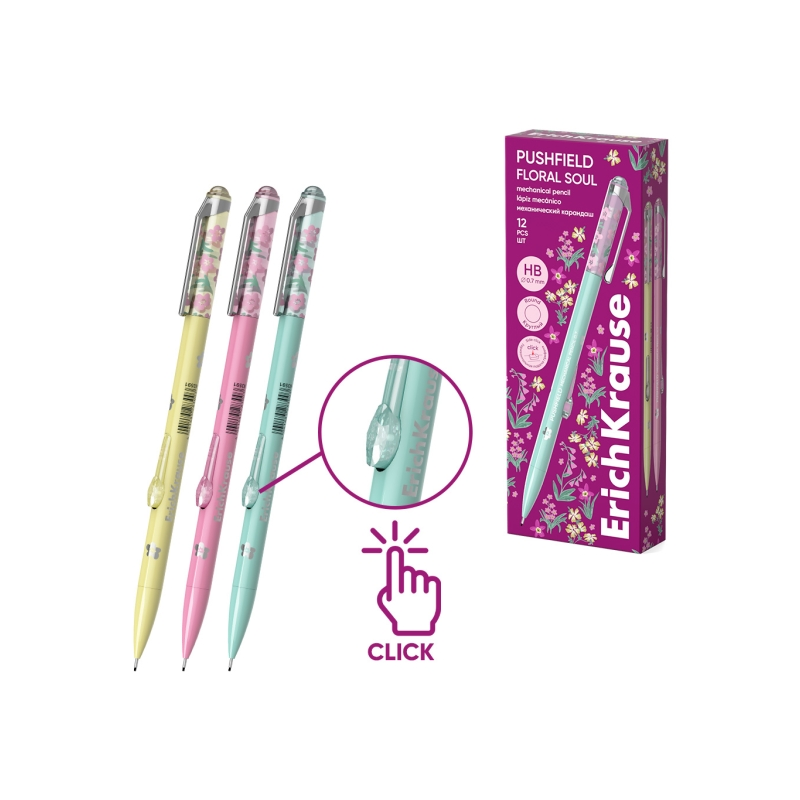 Porte-mine ErichKrause Pushfield Floral Soul 0,7 mm HB assortis