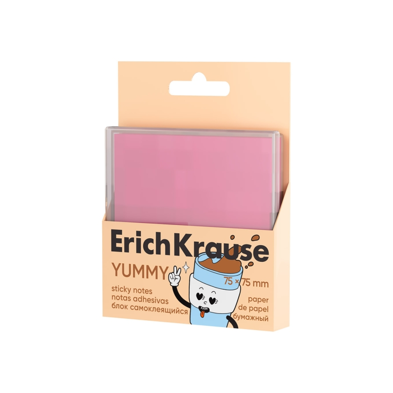 Bloc de 80 notes adhésives ErichKrause rose 75x75 mm