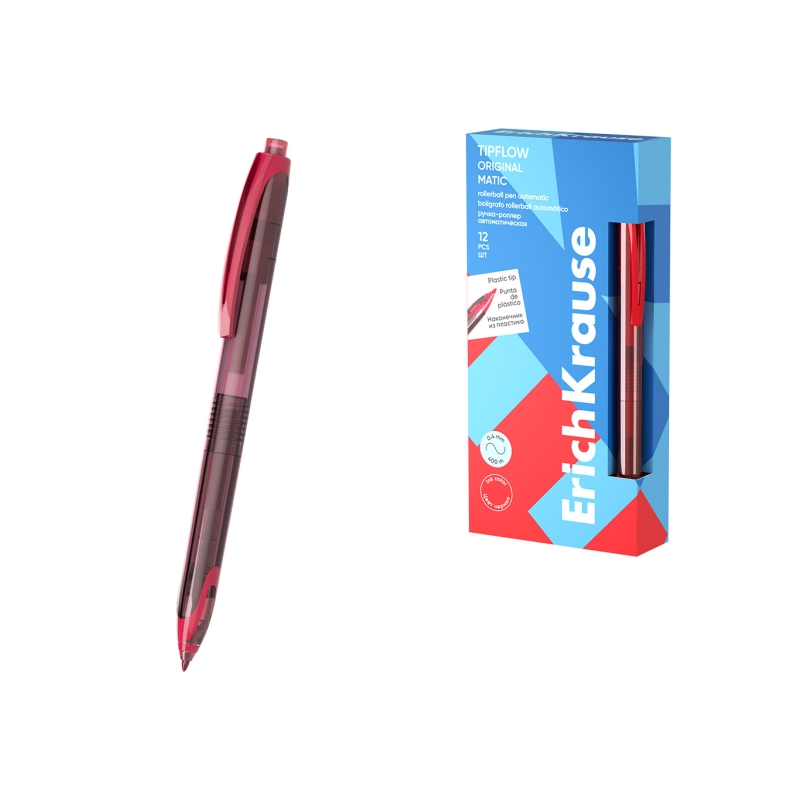 Stylo-bille rétractable ErichKrause TipFlow Matic rouge 0,5 mm