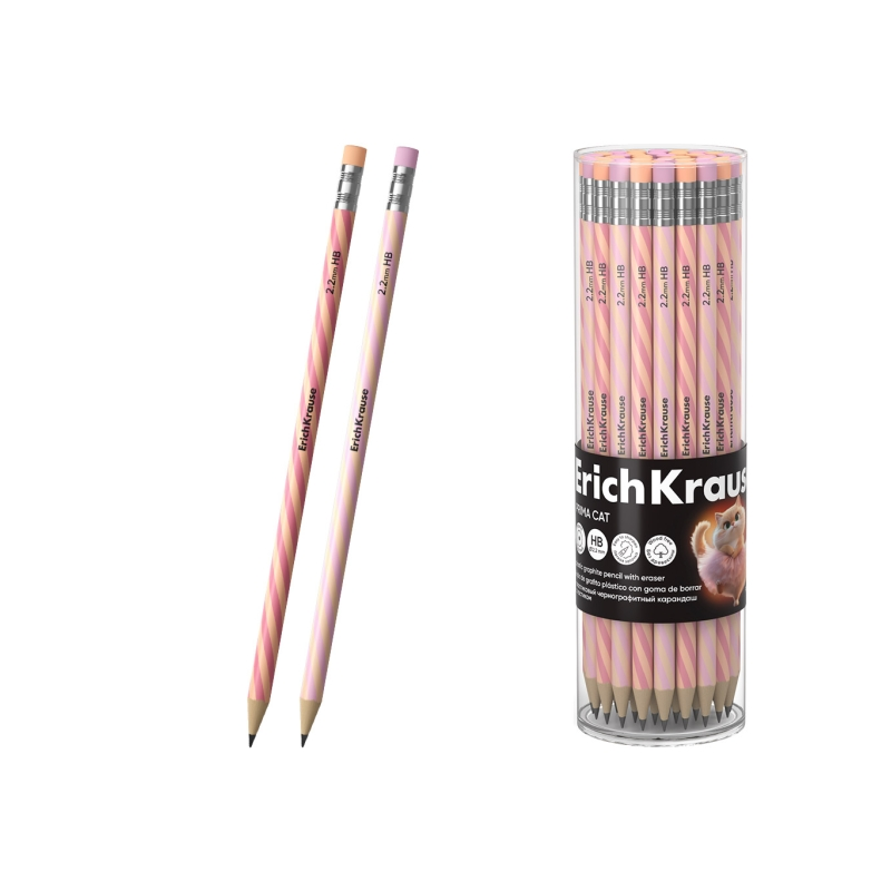 Crayon graphite HB ErichKrause Prima Cat avec gomme assorti Crayon graphite HB ErichKrause Prima Cat avec gomme assorti