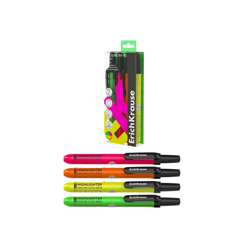 ErichKrause Visioline RV-70 pack 4 surligneurs rétractables assortis