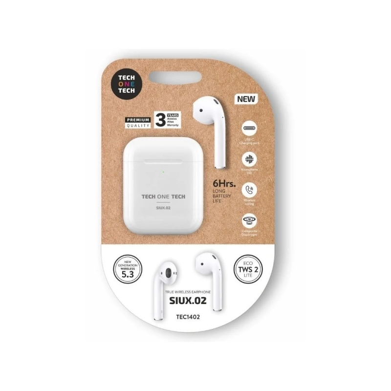 TechOneTech SIUX.02 Écouteurs Bluetooth TWS Blanc IPX5 20h TechOneTech SIUX.02 Écouteurs Bluetooth TWS Blanc IPX5 20h