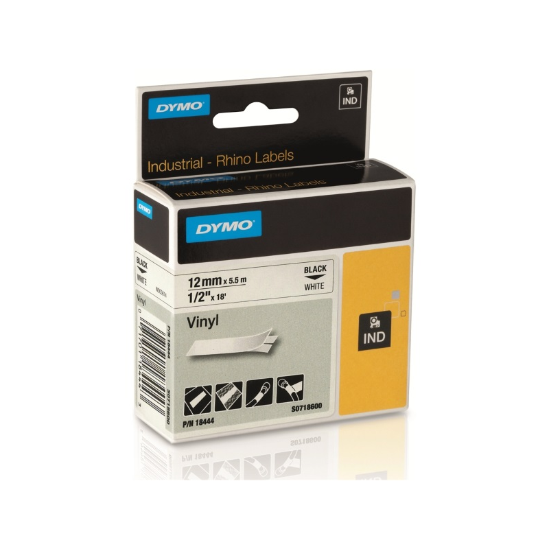 Dymo Rhino 18444 Ruban vinyle 12mm x 5,5m noir sur blanc Dymo Rhino 18444 Ruban vinyle 12mm x 5,5m noir sur blanc