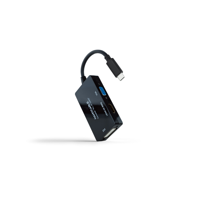 Convertisseur Nanocable USB-C vers HDMI DVI VGA 4K Noir Convertisseur Nanocable USB-C vers HDMI DVI VGA 4K Noir