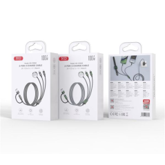 XO CX040 Câble 3 en 1 USB-A USB-C Lightning Gris