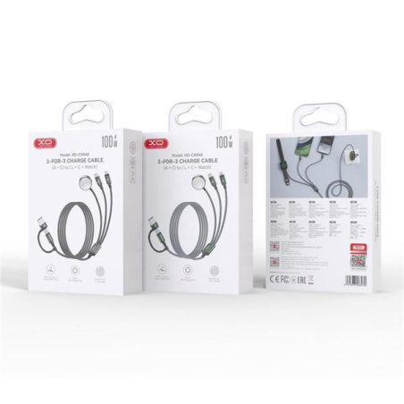 XO CX040 Câble 3 en 1 USB-A USB-C Lightning Gris
