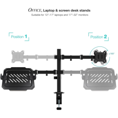 Support de bureau pour moniteur et portable Tooq 2 bras noir