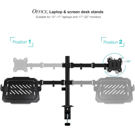 Support de bureau pour moniteur et portable Tooq 2 bras noir