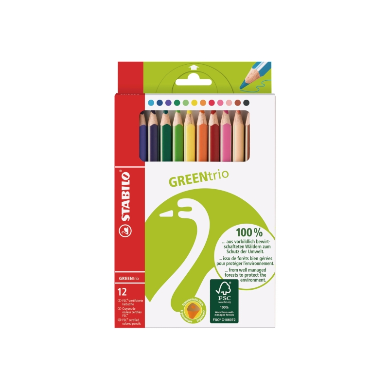Stabilo GREENtrio 12 crayons de couleur assortis Stabilo GREENtrio 12 crayons de couleur assortis