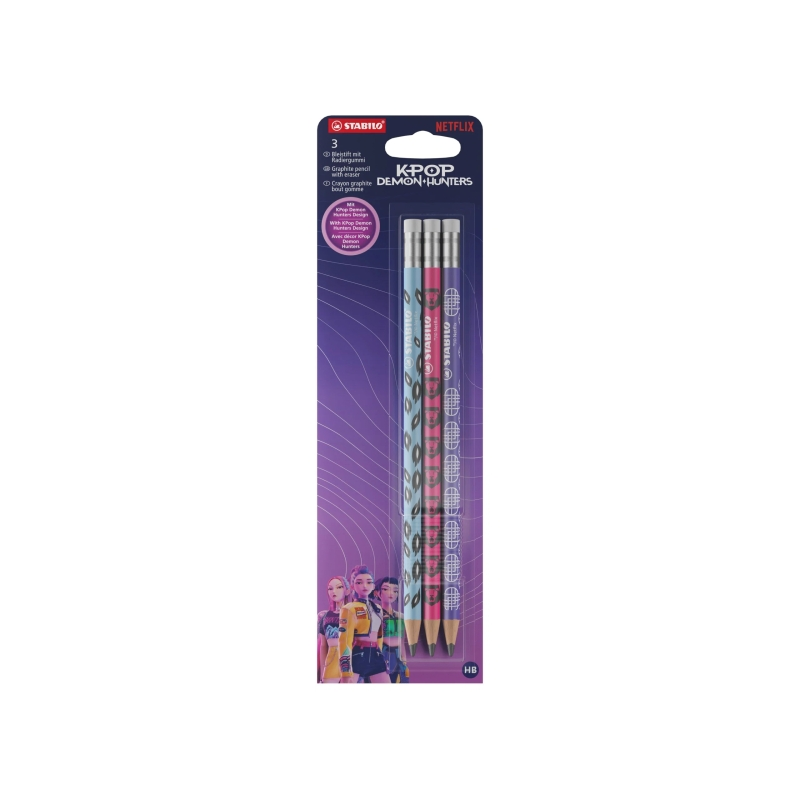 Stabilo K-Pop Pack de 3 crayons graphite HB avec gomme