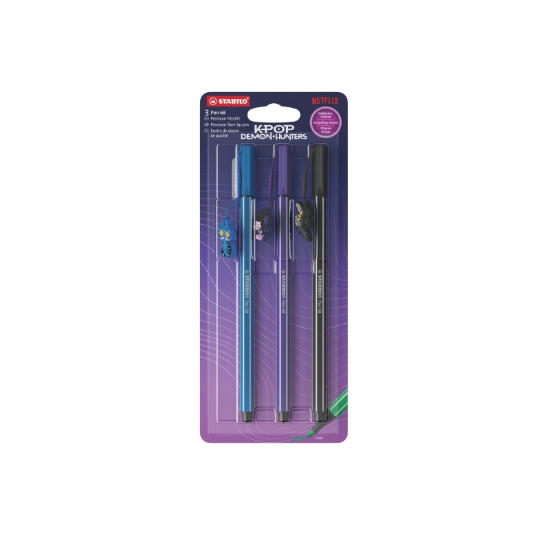 Stabilo Pen 68 Pack de 3 feutres fibre, couleurs assorties Stabilo Pen 68 Pack de 3 feutres fibre, couleurs assorties