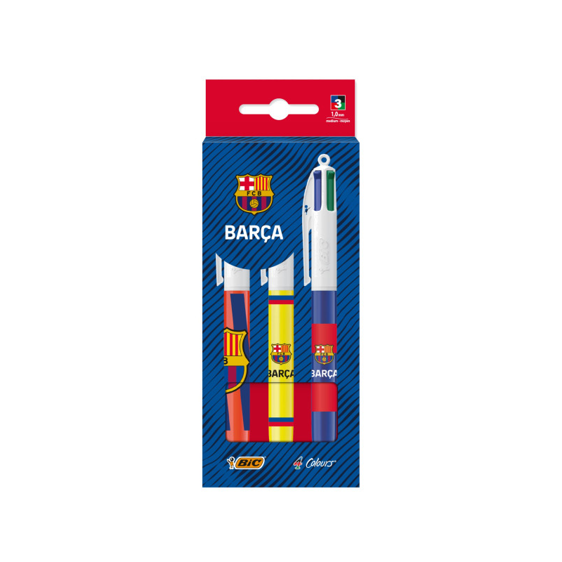 Bic 4 Colours Barça, 3 stylos bille à pointe 1,0 mm Bic 4 Colours Barça, 3 stylos bille à pointe 1,0 mm