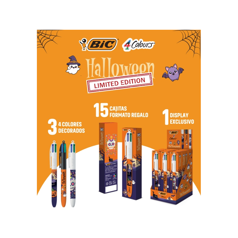 Bic 4 Couleurs Halloween, 15 stylos rétractables assortis