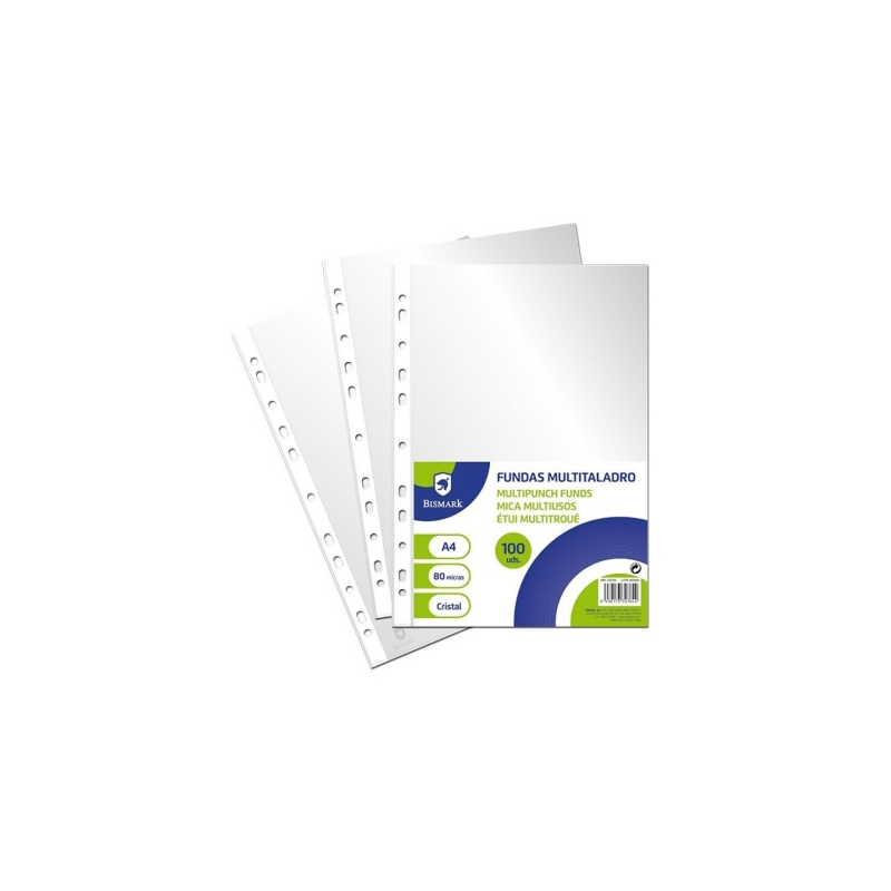 Bismark Fundas multitaladro A4 80 micras transparentes Bismark Fundas multitaladro A4 80 micras transparentes