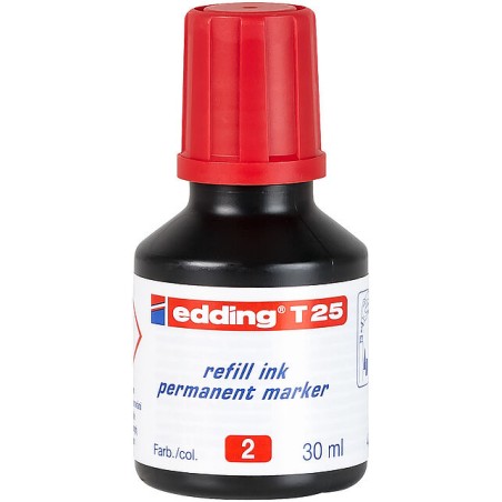 ✅ Edding T25 Flacon Recharge pour Marqueur Permanent - Capacité 30 ml - Couleur Rouge couleur rouge en stock