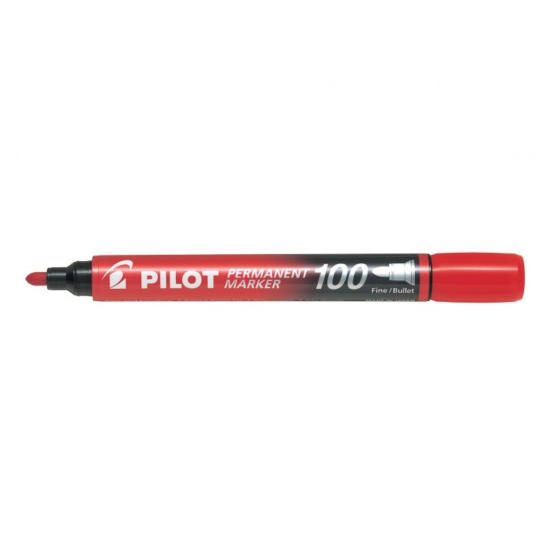 Marqueur Permanent Pilot 100 - Pointe Conique Fine 4.5mm - Trait 1mm - Couleur Rouge