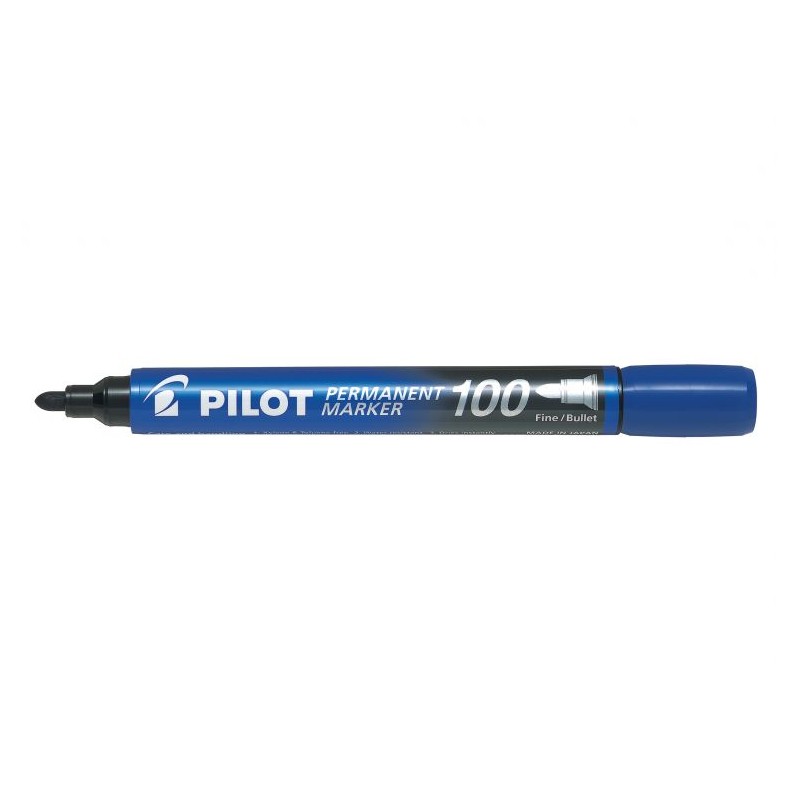 Marqueur Permanent Pilot 100 - Pointe Conique Fine 4.5mm - Trait 1mm - Couleur Bleu