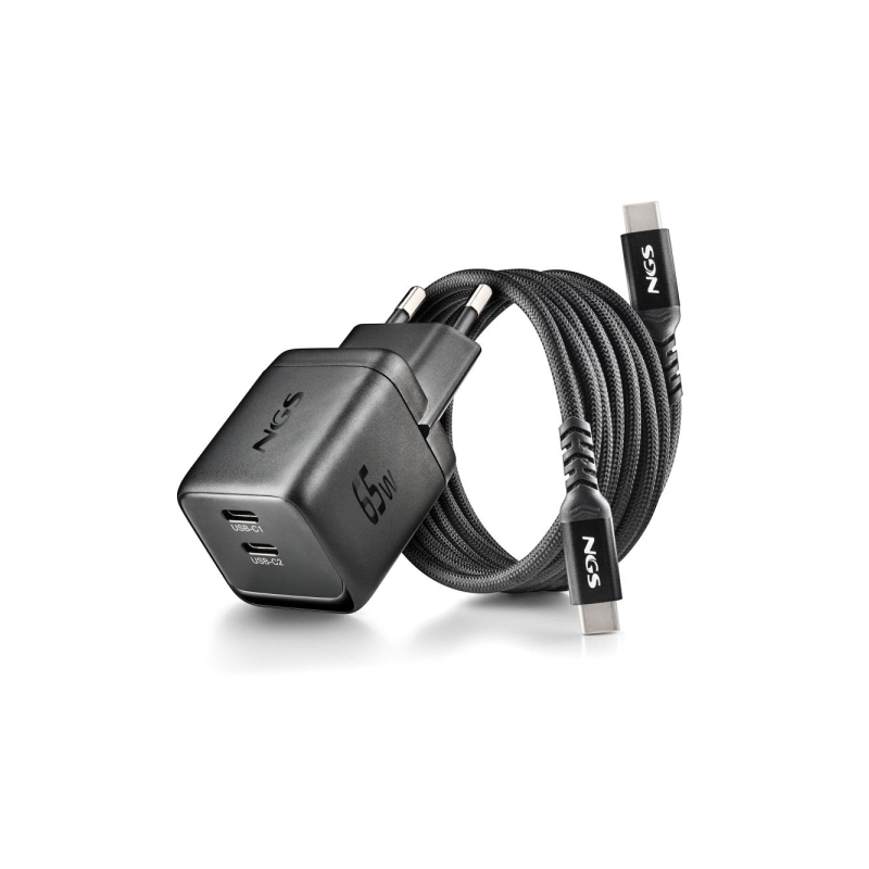 Chargeur GaN mural NGS Bud 65W-C 65W USB-C noir Chargeur GaN mural NGS Bud 65W-C 65W USB-C noir