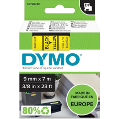 Étiquette Dymo noire jaune 9 mm