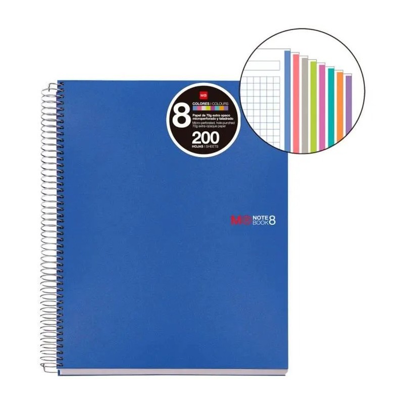 Miquel Rius Notebook8 Cahier Spirale Format A5 - 200 Feuilles de 70 gr Microperforé 4 Trous - Couvertures Polypropylène