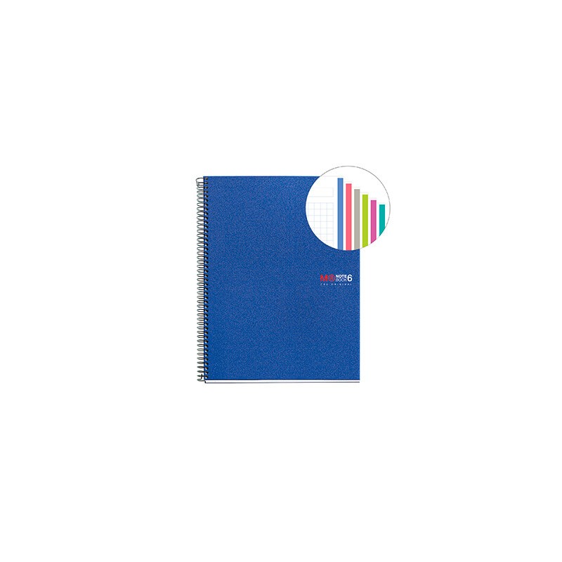 Miquel Rius Notebook6 Cahier Spirale Format A4 - 150 Feuilles de 70gr Microperforé 2 Trous - Couvertures Polypropylène - Grille