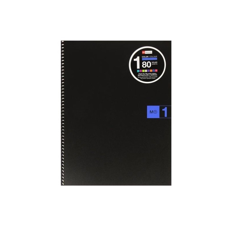 LOT de 5 Miquel Rius Notebook1 Cahier Spirale Format A4 - 80 Feuilles Microperforées 4 Trous - Grille 5x5 - Bande Feuille Bleue