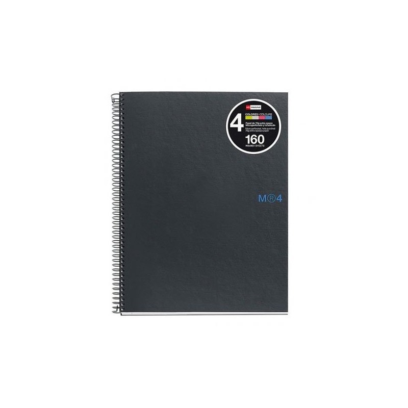 LOT de 5 Miquel Rius Notebook4 Cahier à Spirale Format A5 - 160 Feuilles de 90gr Microperforées à 2 Trous - Couvertures en