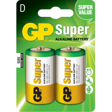 ✅ GP Pack de 2 Piles Super Alcalines LR20 D 1.5V couleur Plusieurs couleurs en stock