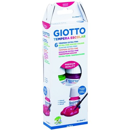 ✅ Giotto Lot de 6 pots 25ml + Pinceau couleur Plusieurs couleurs en stock