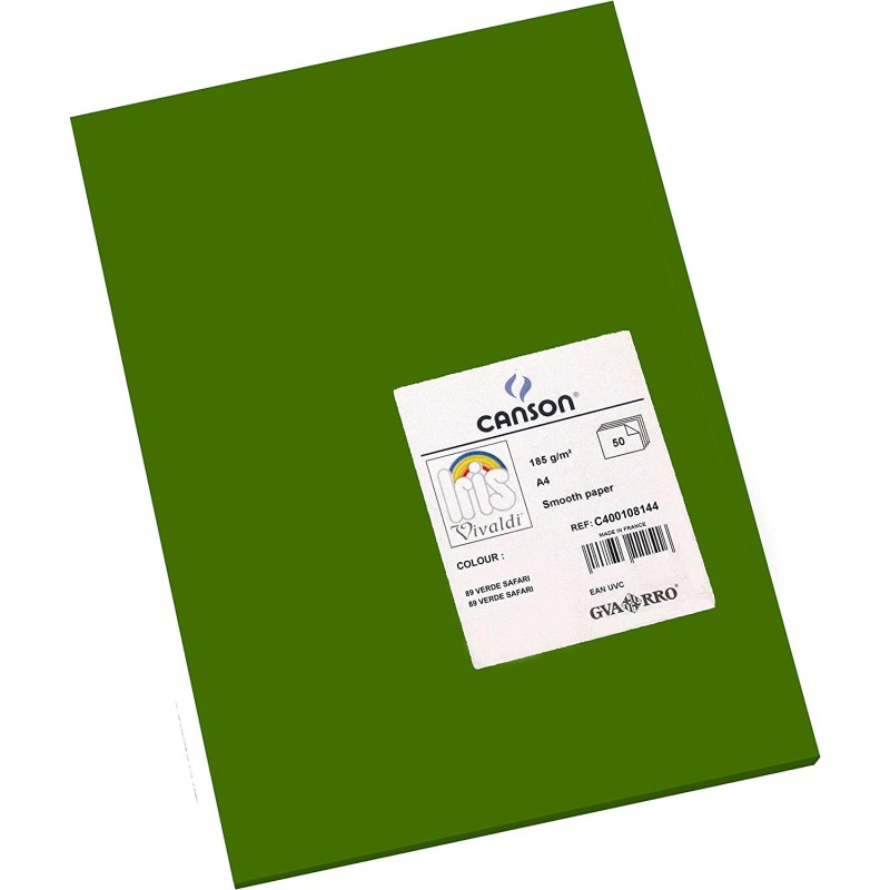 Canson Guarro Pack de 50 Cartes A4 Iris de 185g - 21x29,7cm - Coloris Vert Safari