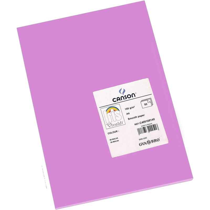 Canson Guarro Pack de 50 Cartes A4 Iris de 185g - 21x29,7cm - Couleur Mauve