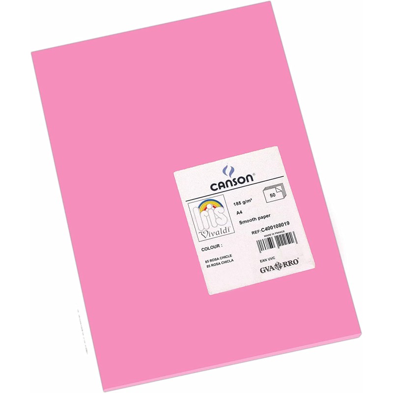Canson Guarro Pack de 50 Cartes A4 Iris de 185g - 21x29,7cm - Couleur Rose Bubble Gum