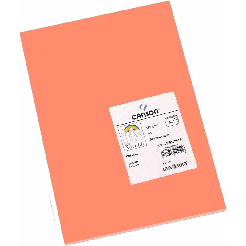 Canson Guarro Lot de 50 cartes A4 Iris de 185g - 21x29,7cm - Couleur Corail